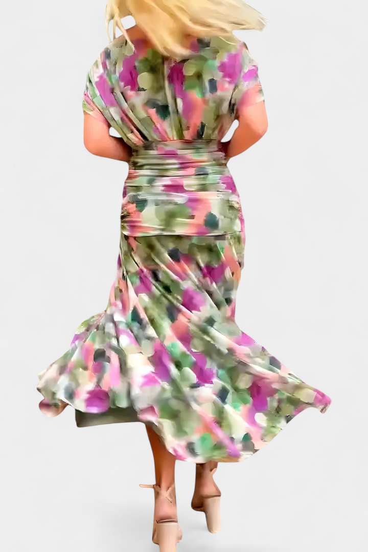 SKYE | LONG FLORAL V NECK DRESS