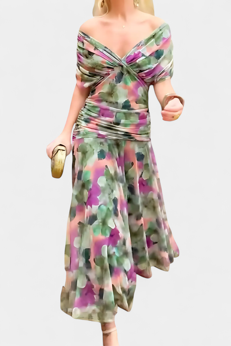 SKYE | LONG FLORAL V NECK DRESS
