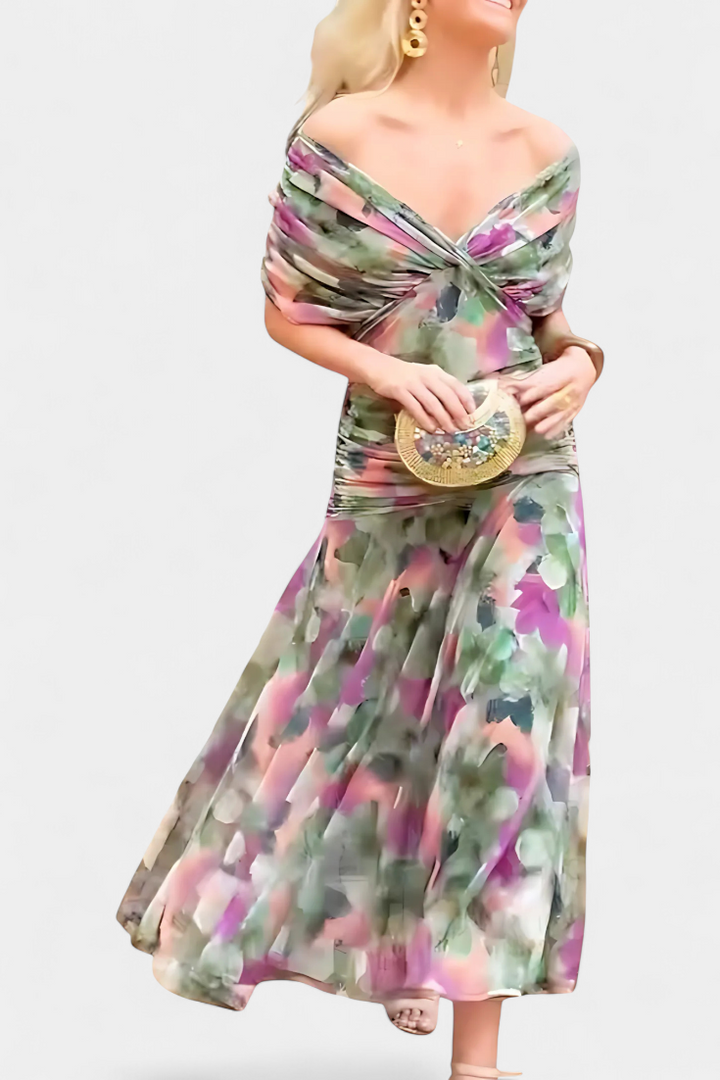 SKYE | LONG FLORAL V NECK DRESS