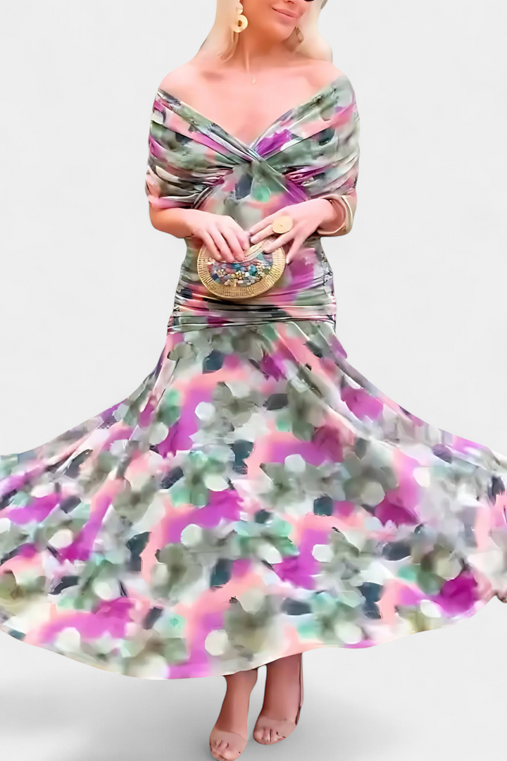 SKYE | LONG FLORAL V NECK DRESS