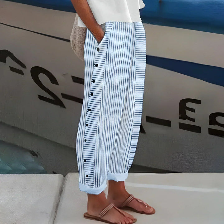 DIANA | LIGHTWIGHT STRIPE BUTTONED TROUSER
