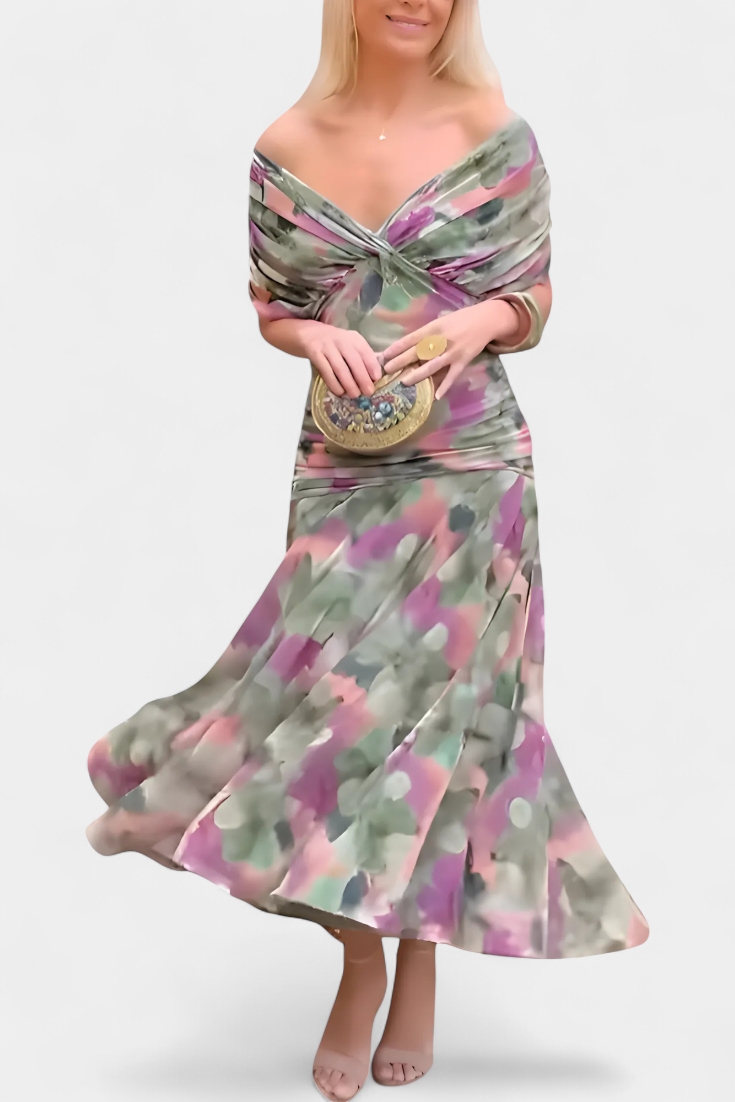SKYE | LONG FLORAL V NECK DRESS