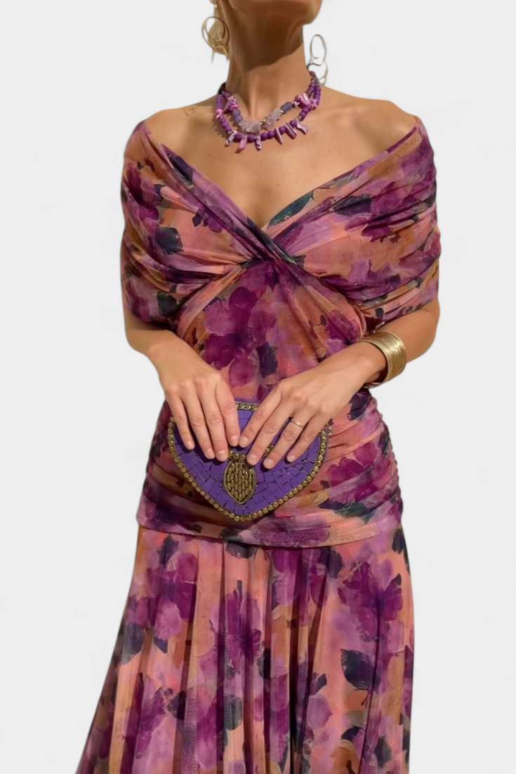 SKYE | LONG FLORAL V NECK DRESS