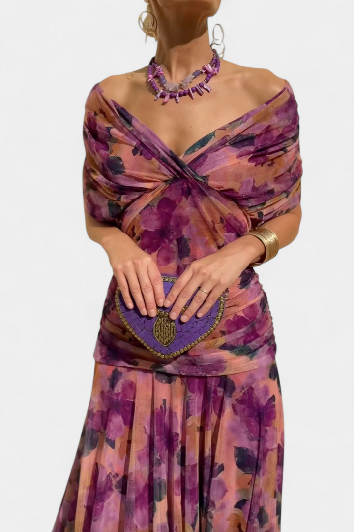 SKYE | LONG FLORAL V NECK DRESS