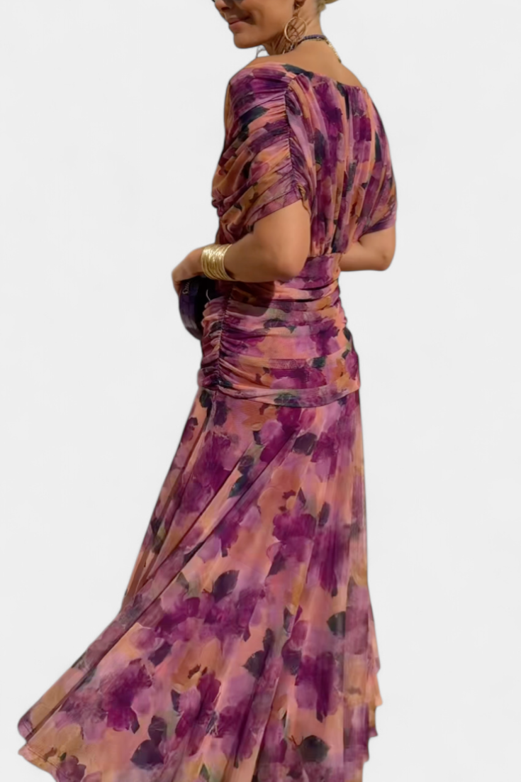 SKYE | LONG FLORAL V NECK DRESS