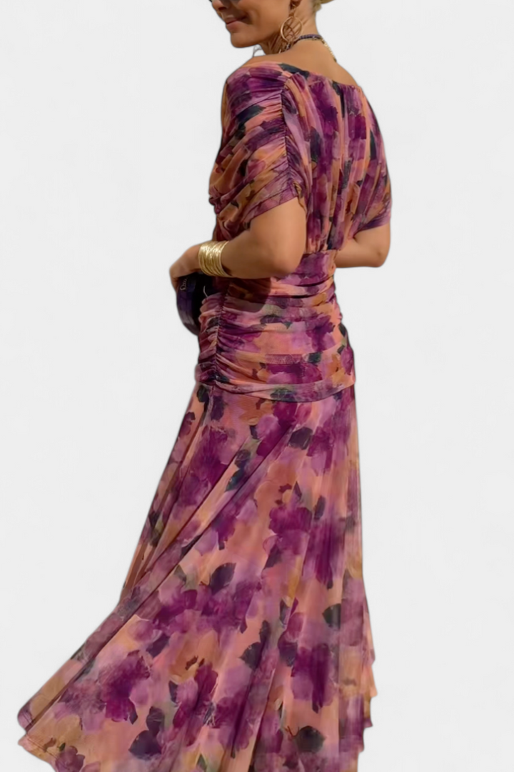 SKYE | LONG FLORAL V NECK DRESS