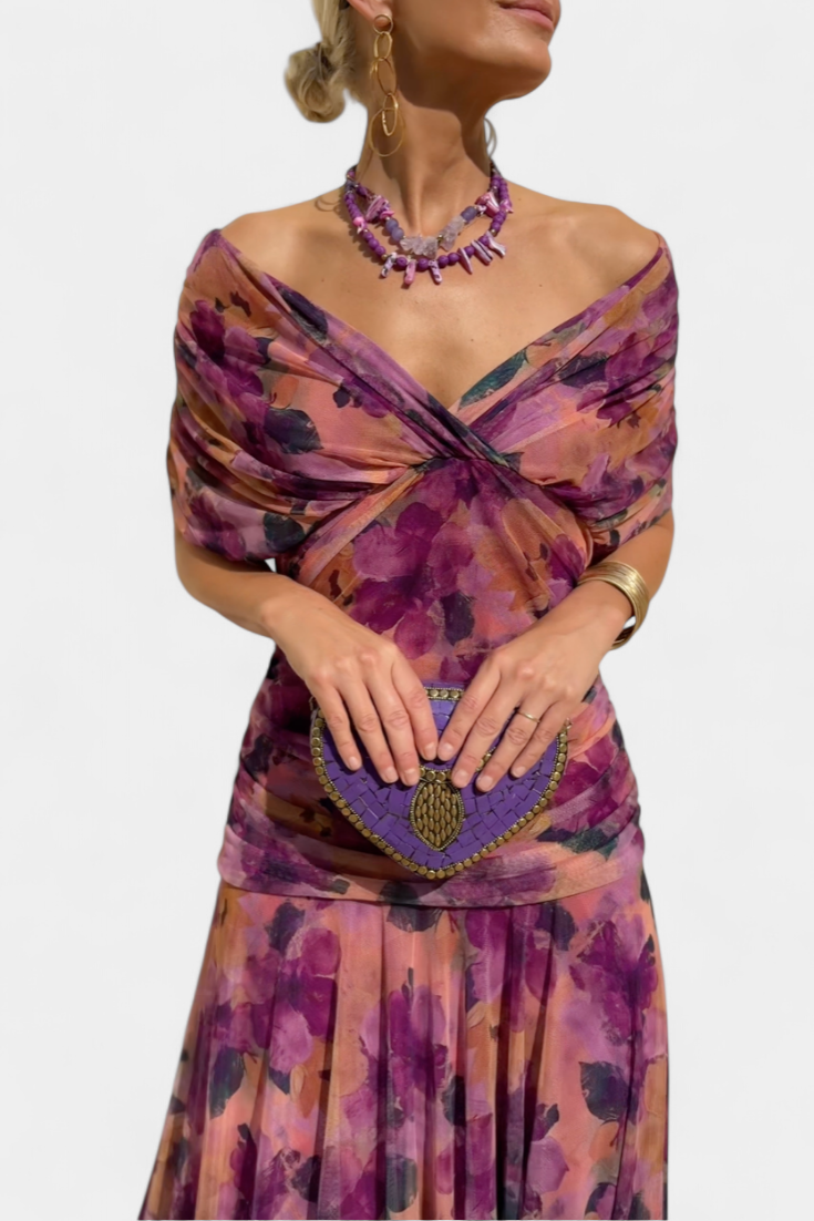 SKYE | LONG FLORAL V NECK DRESS