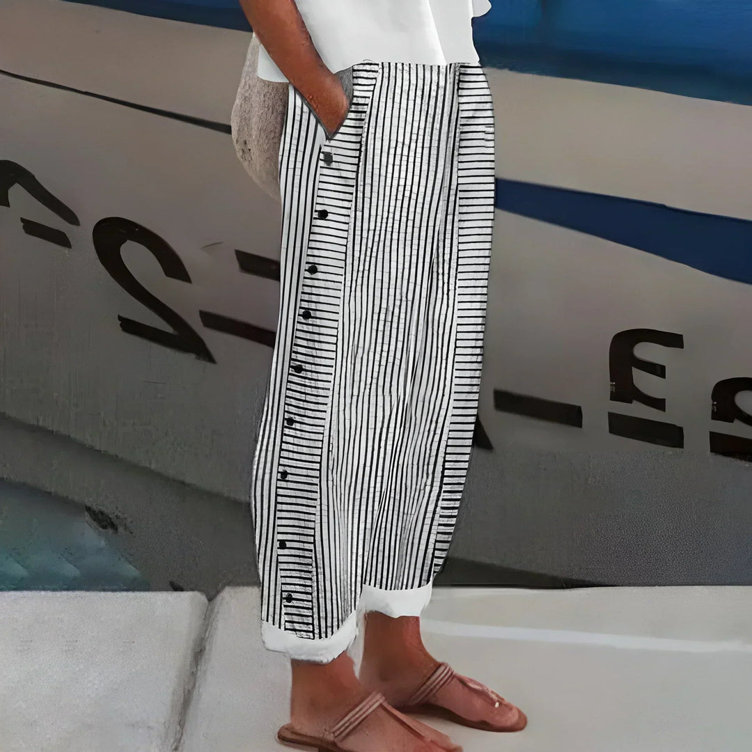DIANA | LIGHTWIGHT STRIPE BUTTONED TROUSER