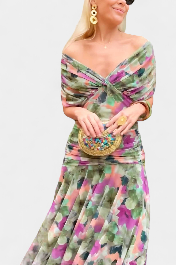 SKYE | LONG FLORAL V NECK DRESS