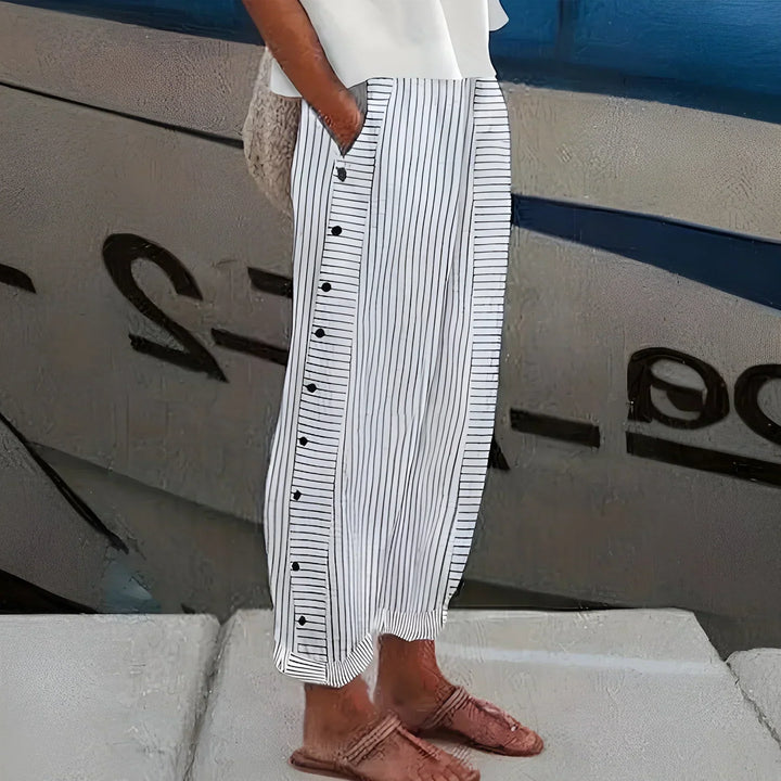 DIANA | LIGHTWIGHT STRIPE BUTTONED TROUSER